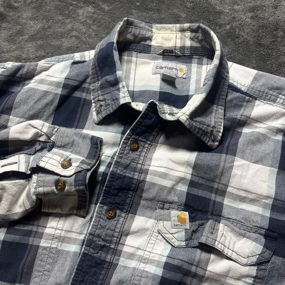 Carhartt Work Shirt Men’s L Black White Plaid Long Sleeve Button Down